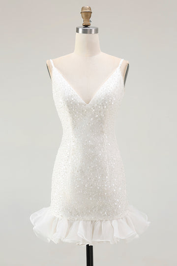 Bodycon Sequins White Short Graduation Dress